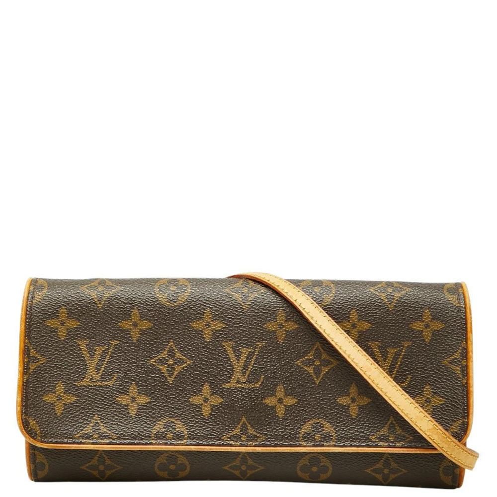 Louis Vuitton Monogram Pochette Twin Crossbody Bag Brown Leather